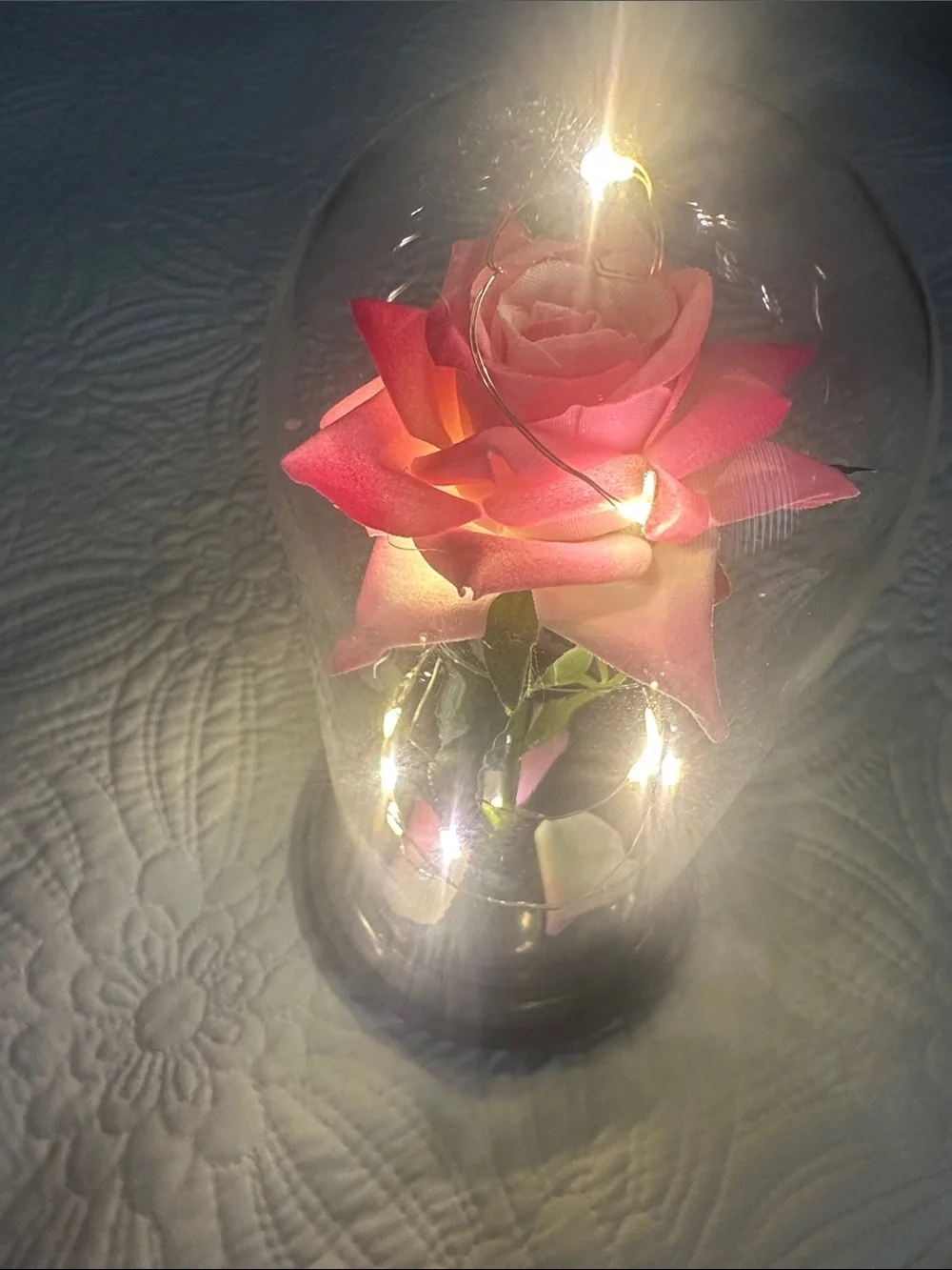 Light-Up Pink Rose Glass Dome Centerpiece